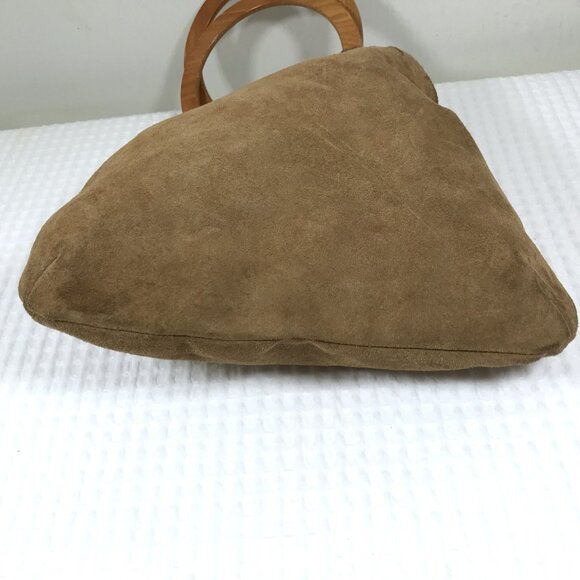 Vintage Suede Hobo Bag with Wooden Handle - Picture 7 of 9